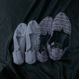 I have gray flat shoes and multicolored ones